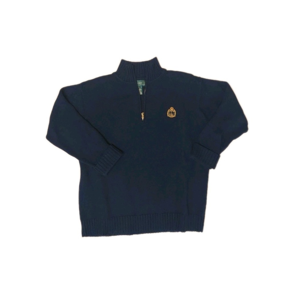 Vintage Lauren Ralph Lauren 1/4 Zip Sweater Embroidered Shield Loho Size L Navy